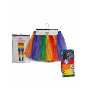 Rainbow 3 Piece Lot Colorful Tulle Tutu Tights Socks Festival Parade Disney